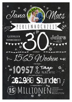 Meilensteintafel Chalkboard Geschenk 30. Hochzeitstag Perlenhochzeit Personalisiert Retro Stilvoll 1