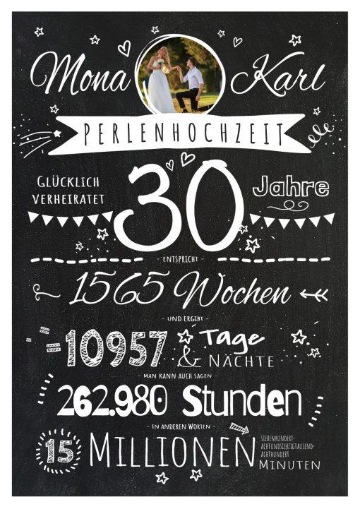 Meilensteintafel Chalkboard Geschenk 30. Hochzeitstag Perlenhochzeit Personalisiert Retro Stilvoll 2