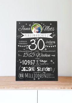 Meilensteintafel Chalkboard Geschenk 30. Hochzeitstag Perlenhochzeit Personalisiert Retro Stilvoll06