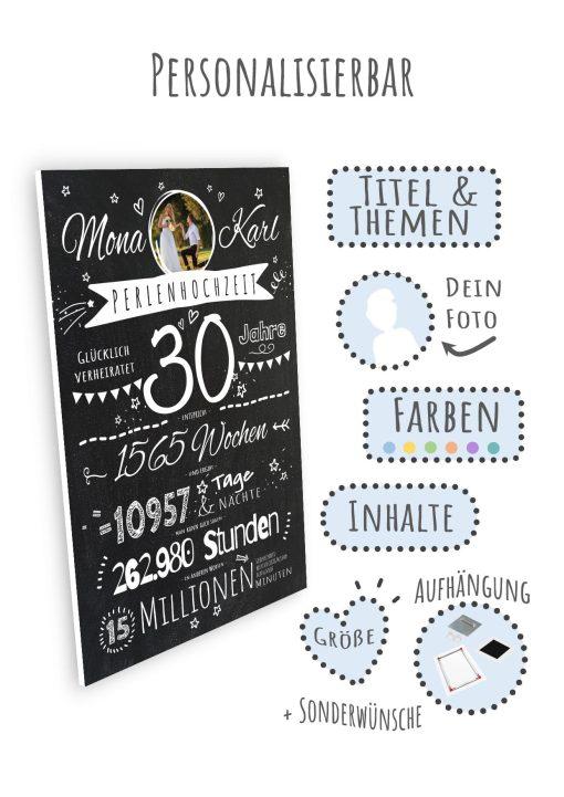 Meilensteintafel Chalkboard Geschenk 30. Hochzeitstag Perlenhochzeit Personalisiert Retro Stilvoll09