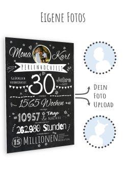 Meilensteintafel Chalkboard Geschenk 30. Hochzeitstag Perlenhochzeit Personalisiert Retro Stilvoll11