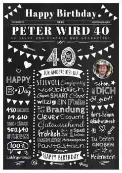 Meilensteintafel Chalkboard Geschenk 40. Geburtstag Zeitung Personalisiert Geburtstagstafel Mann Frau Klassik Chalk