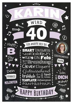 Meilensteintafel Chalkboard Geschenk 40. Geburtstag Personalisiert Geburtstagsposter Frau Mann Retro Classic Lila