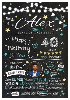 Meilensteintafel Chalkboard Geschenk 40. Geburtstag Personalisiert Geburtstagstafel Frau Mann Chalk O Classic Türkis