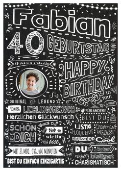 Meilensteintafel Chalkboard Geschenk 40. Geburtstag Personalisiert Kreidetafel Design Frau Mann Pure Chalk 1