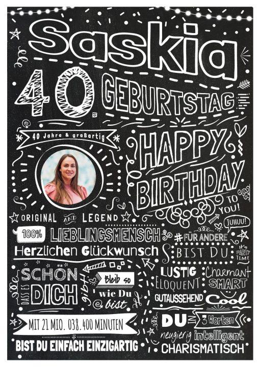 Meilensteintafel Chalkboard Geschenk 40. Geburtstag Personalisiert Kreidetafel Design Frau Mann Pure Chalk 3