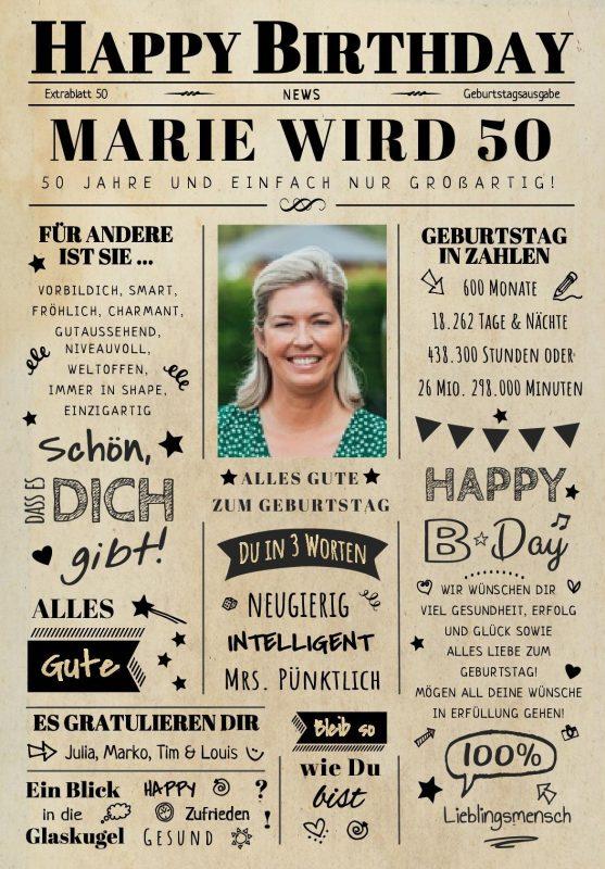 Meilensteintafel Chalkboard Geschenk 50. Geburtstag Zeitung Geburtstagsposter Jahrgangsposter Personalisiert Frau Mann Happy Birthday (15)