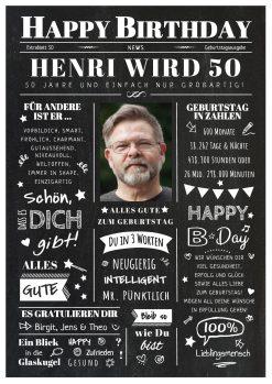 Meilensteintafel Chalkboard Geschenk 50. Geburtstag Zeitung Geburtstagsposter Jahrgangsposter Personalisiert Frau Mann Happy Birthday