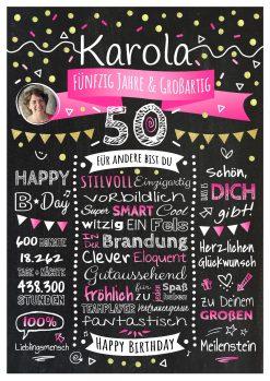 Meilensteintafel Chalkboard Geschenk 50. Geburtstag Personalisiert Geburtstagstafel Klassik Mann Frau Rosa