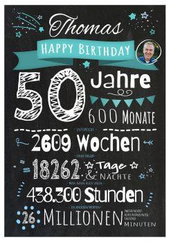 Meilensteintafel Chalkboard Geschenk 50. Geburtstag Personalisiert Mann Frau Geburtstagstafel Zahlenspaß Chalk