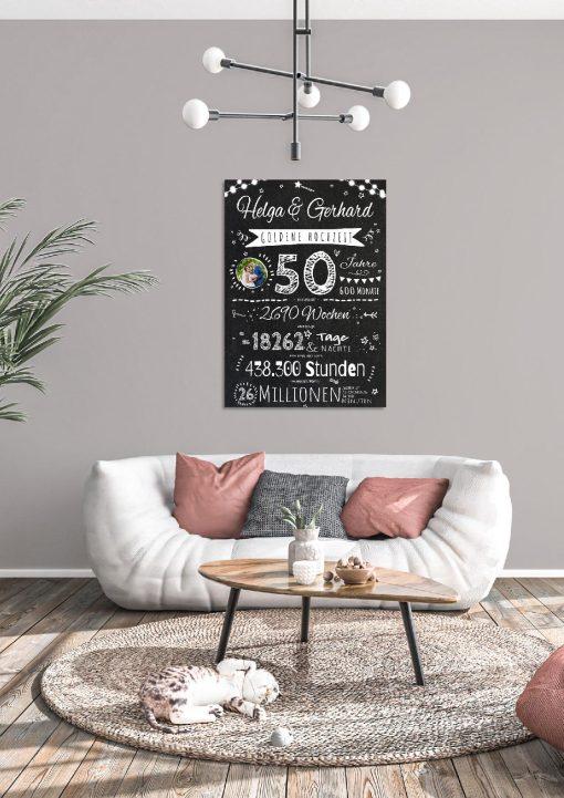 Meilensteintafel Chalkboard Geschenk 50. Hochzeitstag Goldene Hochzeit Jubiläum Ehepaar Personalisiert Retro Lights 004