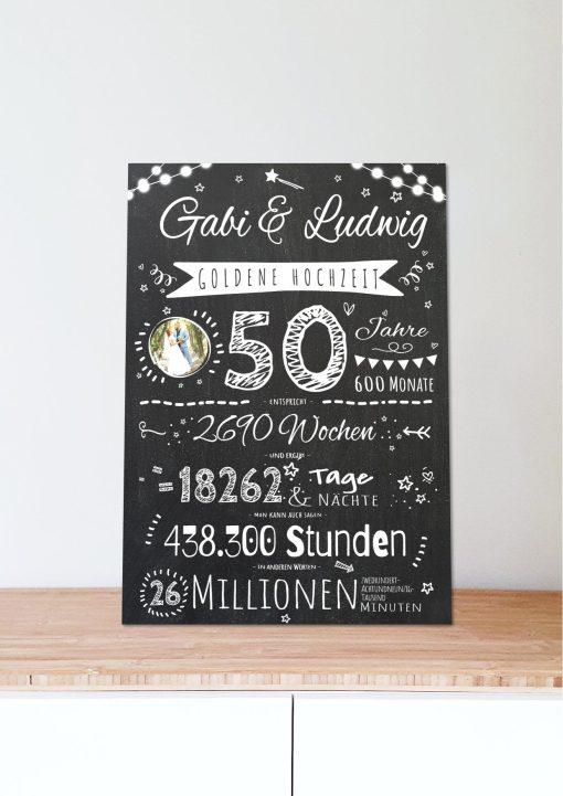 Meilensteintafel Chalkboard Geschenk 50. Hochzeitstag Goldene Hochzeit Jubiläum Ehepaar Personalisiert Retro Lights 006