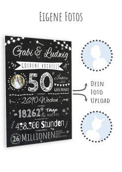 Meilensteintafel Chalkboard Geschenk 50. Hochzeitstag Goldene Hochzeit Jubiläum Ehepaar Personalisiert Retro Lights 011