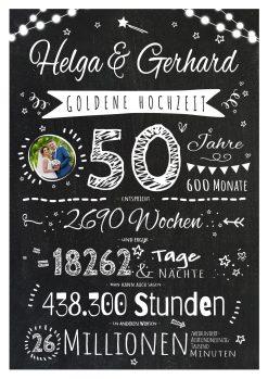 Meilensteintafel Chalkboard Geschenk 50. Hochzeitstag Goldene Hochzeit Jubiläum Ehepaar Personalisiert Retro Lights 1