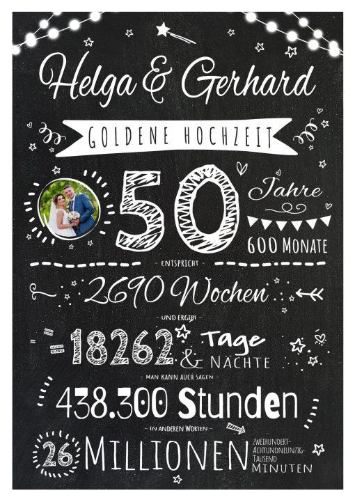 Meilensteintafel Chalkboard Geschenk 50. Hochzeitstag Goldene Hochzeit Jubiläum Ehepaar Personalisiert Retro Lights 1