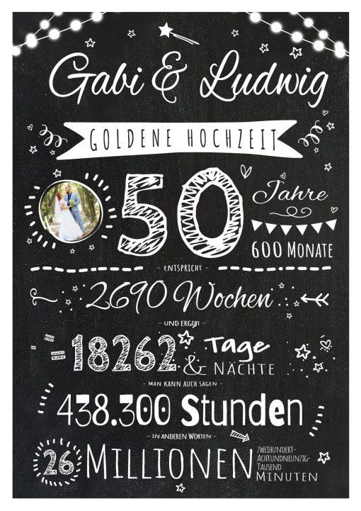 Meilensteintafel Chalkboard Geschenk 50. Hochzeitstag Goldene Hochzeit Jubiläum Ehepaar Personalisiert Retro Lights