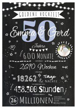 Meilensteintafel Chalkboard Geschenk 50. Hochzeitstag Goldene Hochzeit Personalisiert Jubiläum Ehepaar 1zigartig