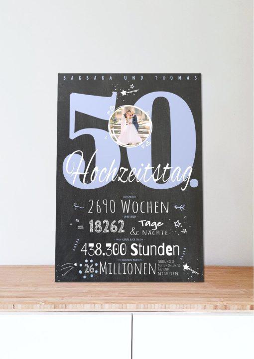 Meilensteintafel Chalkboard Geschenk 50. Hochzeitstag Goldene Hochzeit Personalisiert Jubiläum Ehepaar Retro Lovely Blue06