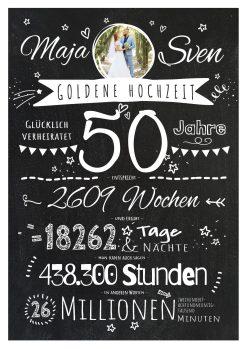 Meilensteintafel Chalkboard Geschenk 50. Hochzeitstag Goldene Hochzeit Personalisiert Jubiläum Ehepaar Retro Stilvoll