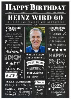 Meilensteintafel Chalkboard Geschenk 60. Geburtstag Zeitung Geburtstagsposter Jahrgangsposter Personalisiert Frau Mann Happy Birthday 2