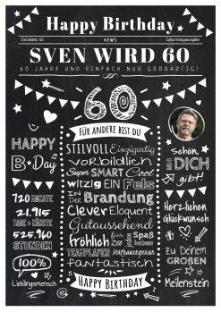 Meilensteintafel Chalkboard Geschenk 60. Geburtstag Zeitung Personalisiert Geburtstagstafel Mann Frau Klassik Chalk