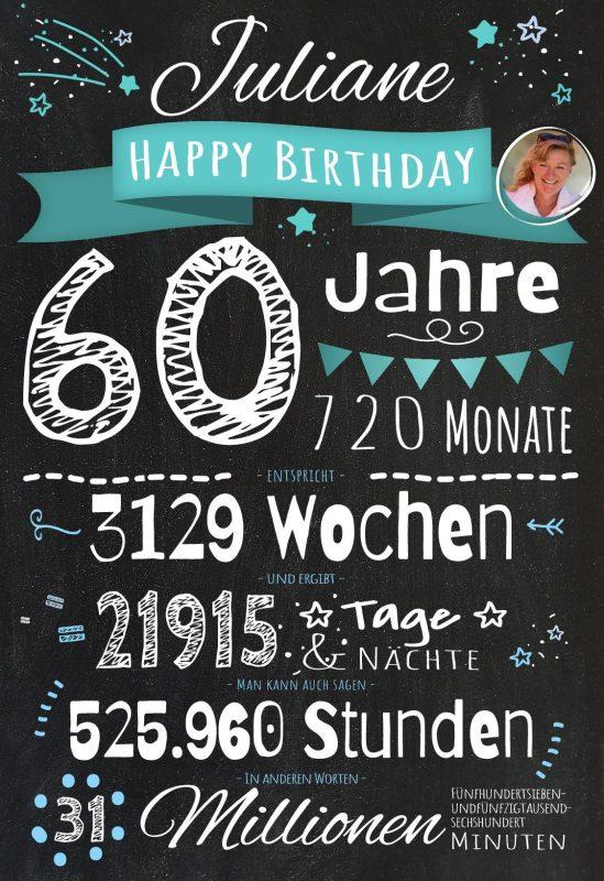 Meilensteintafel Chalkboard Geschenk 60. Geburtstag Personalisiert Frau Mann Geburtstagstafel Zahlenspaß (15)