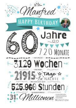 Meilensteintafel Chalkboard Geschenk 60. Geburtstag Personalisiert Frau Mann Geburtstagstafel Zahlenspaß White