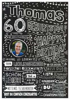 Meilensteintafel Chalkboard Geschenk 60. Geburtstag Personalisiert Kreidetafel Design Frau Mann Pure Chalk 1