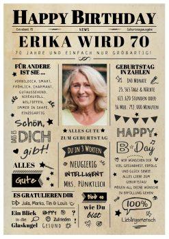 Meilensteintafel Chalkboard Geschenk 70. Geburtstag Zeitung Geburtstagsposter Jahrgangsposter Personalisiert Frau Mann Happy Birthday 2