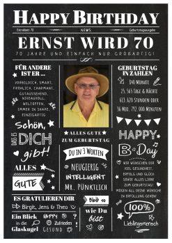 Meilensteintafel Chalkboard Geschenk 70. Geburtstag Zeitung Geburtstagsposter Jahrgangsposter Personalisiert Frau Mann Happy Birthday 3