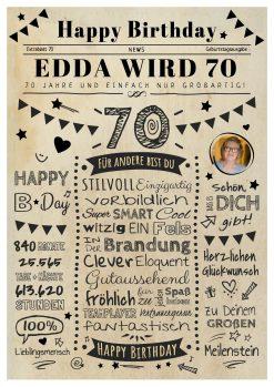 Meilensteintafel Chalkboard Geschenk 70. Geburtstag Zeitung Personalisiert Geburtstagstafel Mann Frau Klassik Hell