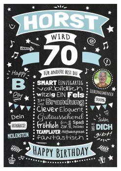 Meilensteintafel Chalkboard Geschenk 70. Geburtstag Personalisiert Geburtstagsposter Frau Mann Retro Classic Blau