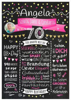 Meilensteintafel Chalkboard Geschenk 70. Geburtstag Personalisiert Geburtstagstafel Klassik Mann Frau Rosa