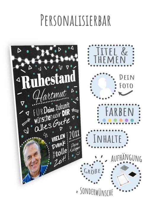 Meilensteintafel Chalkboard Geschenk Rente Ruhestand Personalisiert Mann Frau Lights09