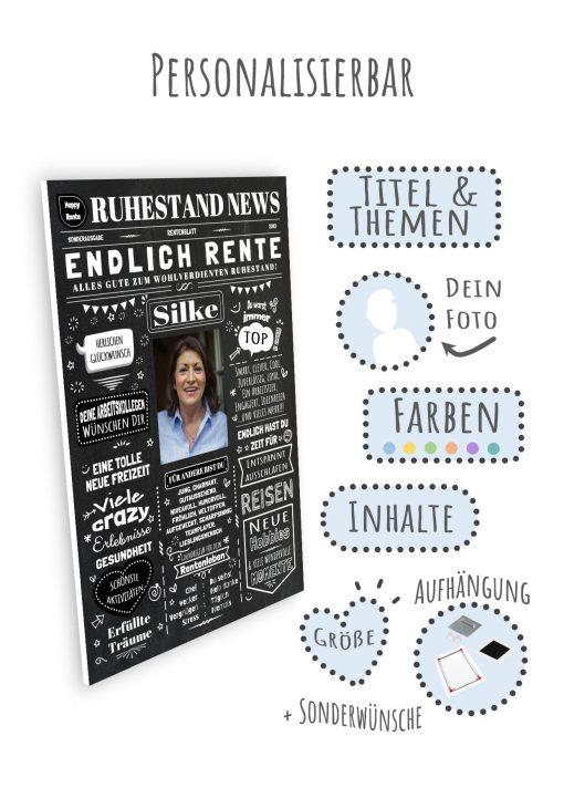 Meilensteintafel Chalkboard Geschenk Ruhestand Rente Zeitung Personalisiert Kreidetafel Abschiedsgeschenk Frau Mann (11)