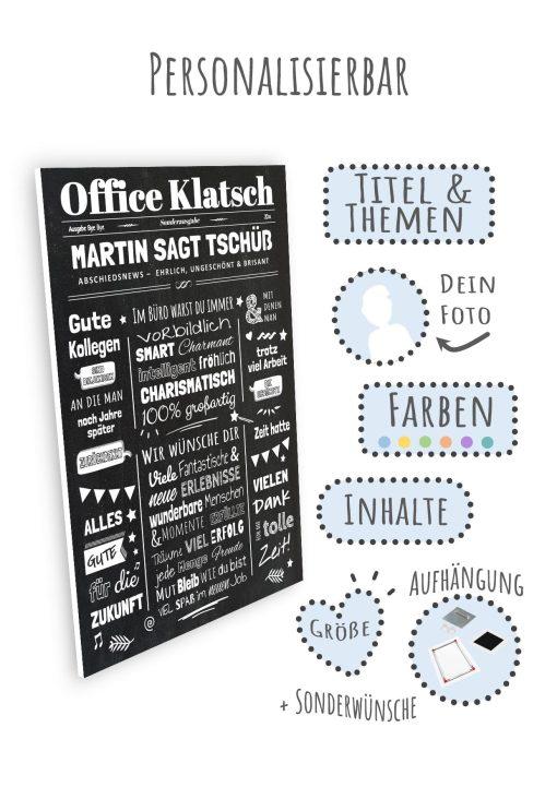 Meilensteintafel Geschenk Zum Abschied Kollegin Kollege Zeitung Personalisiert Arbeitskollegen Frau Mann Chalkboard Office Klatsch Klatsch09