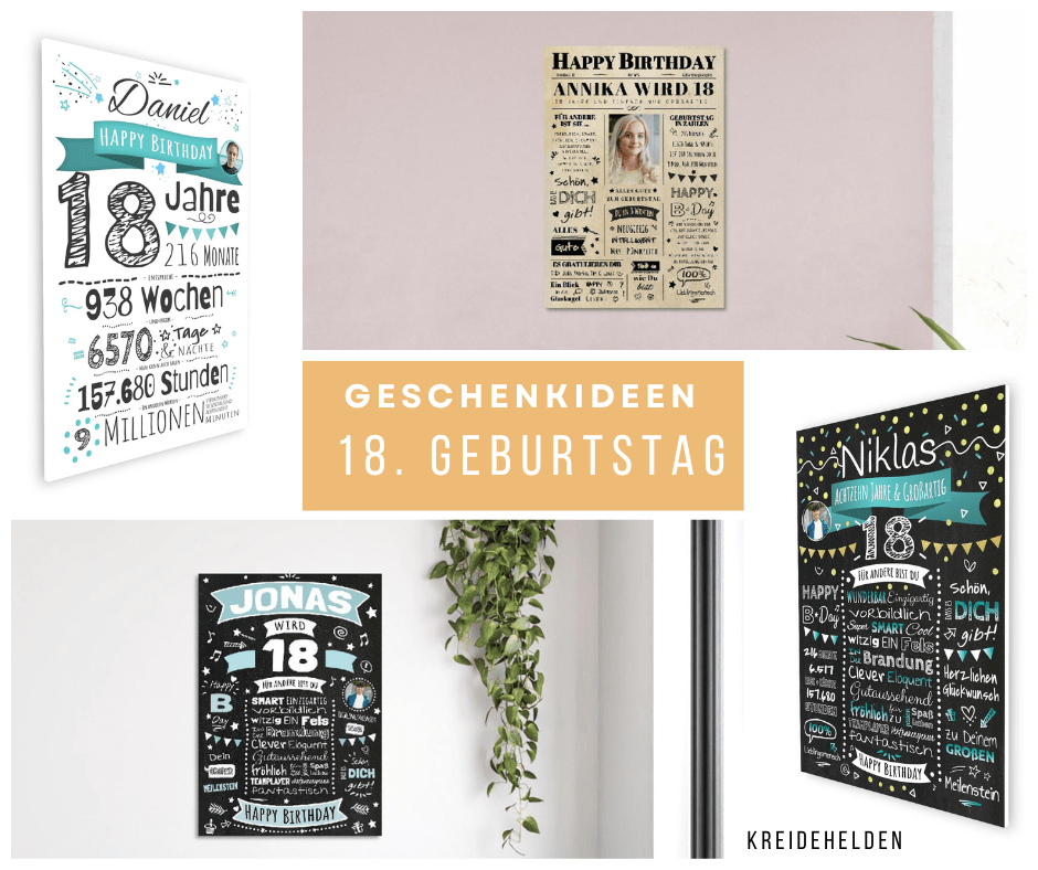 Geschenkidee 18. Geburtstag Geschenk Personalisiert Meilensteintafel Chalkboard Design