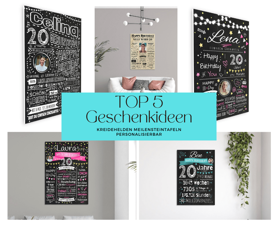 Geschenkideen 20. Geburtstag Meilensteintafel Chalkboard Personalisiert Geburtstagstafel Geburtstagszeitung Frau Mann