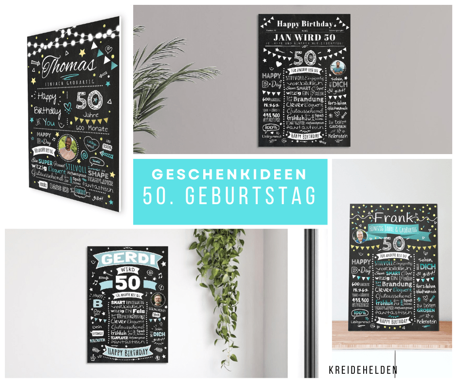 Geschenkideen 50. Geburtstag Mann Personalisiert Meilensteintafel Chalkboard Geburtstagstafel