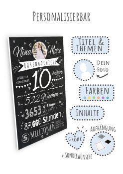 Meilensteintafel Chalkboard Geschenk 10. Hochzeitstag Rosenhochzeit Jubiläum Ehepaar Personalisiert Retro Stilvoll 1 (11)