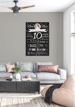 Meilensteintafel Chalkboard Geschenk 10. Hochzeitstag Rosenhochzeit Jubiläum Ehepaar Personalisiert Retro Stilvoll 1 (5)