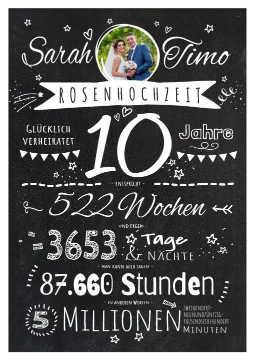 Meilensteintafel Chalkboard Geschenk 10. Hochzeitstag Rosenhochzeit Jubiläum Ehepaar Personalisiert Retro Stilvoll (1)