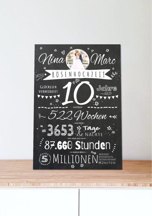 Meilensteintafel Chalkboard Geschenk 10. Hochzeitstag Rosenhochzeit Jubiläum Ehepaar Personalisiert Retro Stilvoll 1 (8)