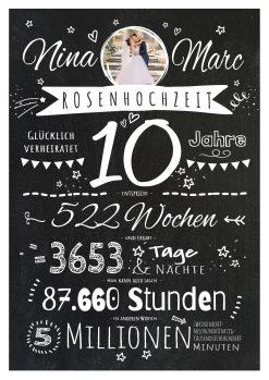 Meilensteintafel Chalkboard Geschenk 10. Hochzeitstag Rosenhochzeit Jubiläum Ehepaar Personalisiert Retro Stilvoll (2)