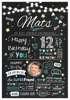 Meilensteintafel Chalkboard Geschenk 12. Geburtstag Personalisiert Geburtstagstafel Junge Mädchen Chalk O Classic Türkis