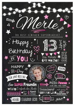 Meilensteintafel Chalkboard Geschenk 13. Geburtstag Personalisiert Geburtstagstafel Junge Mädchen Chalk O Classic Pink