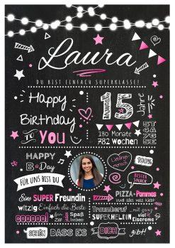 Meilensteintafel Chalkboard Geschenk 15. Geburtstag Personalisiert Geburtstagstafel Junge Mädchen Chalk O Classic Pink