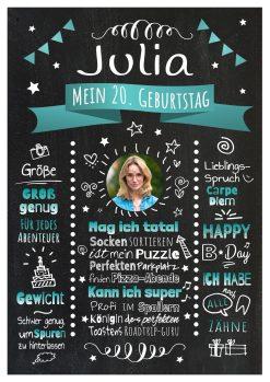 Meilensteintafel Chalkboard Geschenk 20. Geburtstag Personalisiert Witzig Geburtstagstafel Mann Frau Große Kinder Türkis