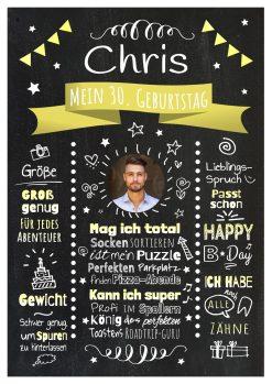 Meilensteintafel Chalkboard Geschenk 30. Geburtstag Personalisiert Witzig Geburtstagstafel Mann Frau Große Kinder Gelb