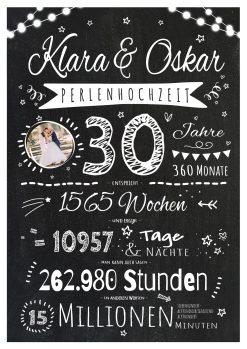 Meilensteintafel Chalkboard Geschenk 30. Hochzeitstag Perlenhochzeit Personalisiert Jubiläum Ehepaar Retro Lights 1